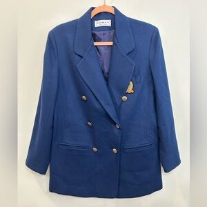 Vintage Dumas Woman’s Wool Blazer Double Breasted Blue Crest Detailing  Size 8